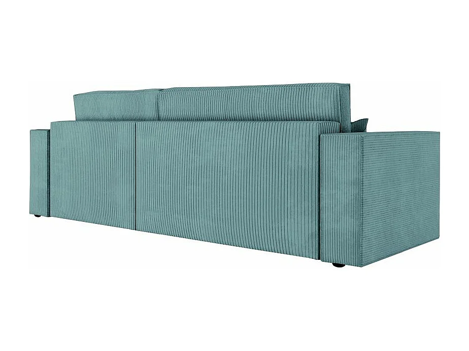 Canapé d'angle 3 places convertible réversible Clarisse avec coffre en velours côtelé- Bleu clair - L269 x P159 x H89cm - Loungitude