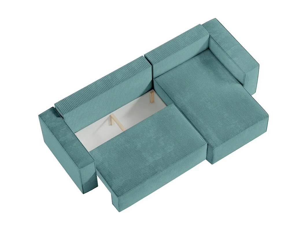 Canapé d'angle 3 places convertible réversible Clarisse avec coffre en velours côtelé- Bleu clair - L269 x P159 x H89cm - Loungitude