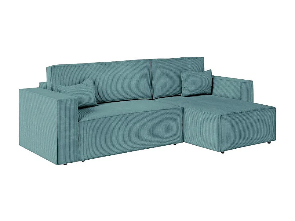 Canapé d'angle 3 places convertible réversible Clarisse avec coffre en velours côtelé- Bleu clair - L269 x P159 x H89cm - Loungitude