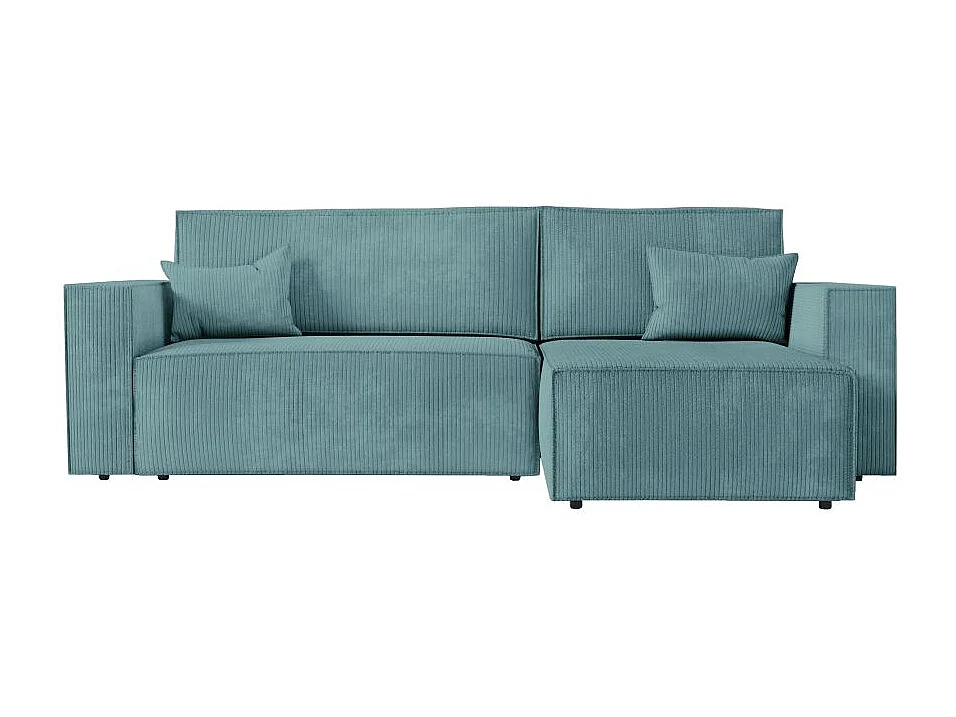Canapé d'angle 3 places convertible réversible Clarisse avec coffre en velours côtelé- Bleu clair - L269 x P159 x H89cm - Loungitude