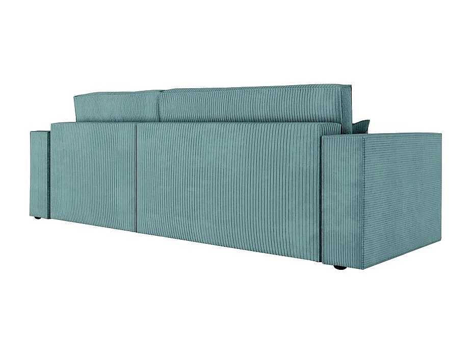 Canapé d'angle 3 places convertible réversible Clarisse avec coffre en velours côtelé- Bleu clair - L269 x P159 x H89cm - Loungitude