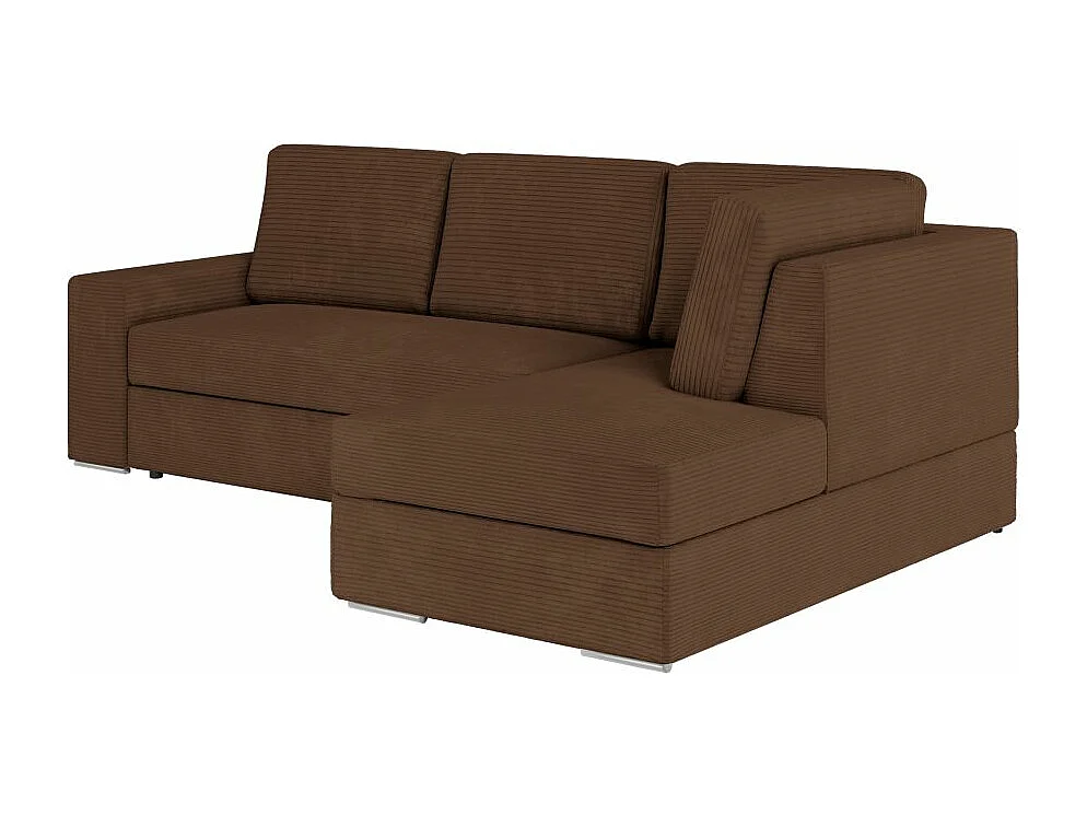 Canapé d'angle droit 3 places convertible Aden avec coffre en velours côtelé - Marron - L246 x P174 x H96cm - Loungitude