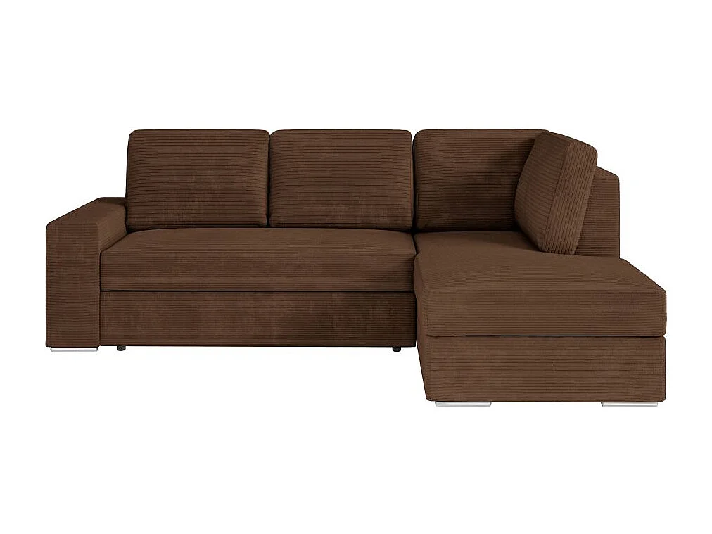Canapé d'angle droit 3 places convertible Aden avec coffre en velours côtelé - Marron - L246 x P174 x H96cm - Loungitude