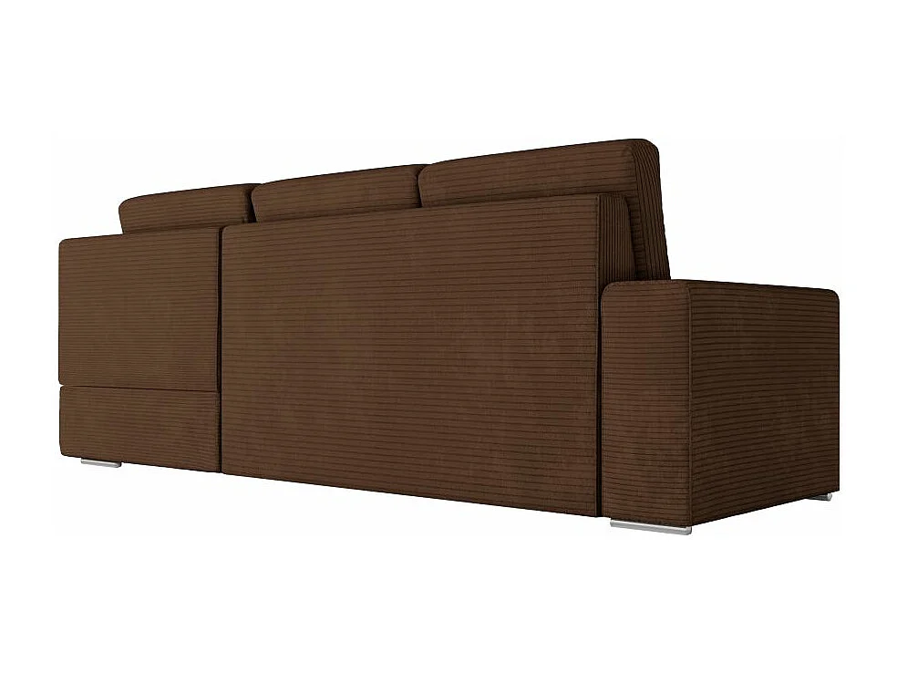 Canapé d'angle droit 3 places convertible Aden avec coffre en velours côtelé - Marron - L246 x P174 x H96cm - Loungitude
