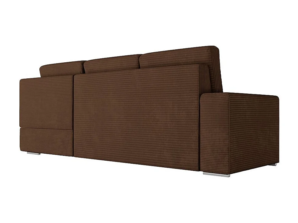 Canapé d'angle droit 3 places convertible Aden avec coffre en velours côtelé - Marron - L246 x P174 x H96cm - Loungitude