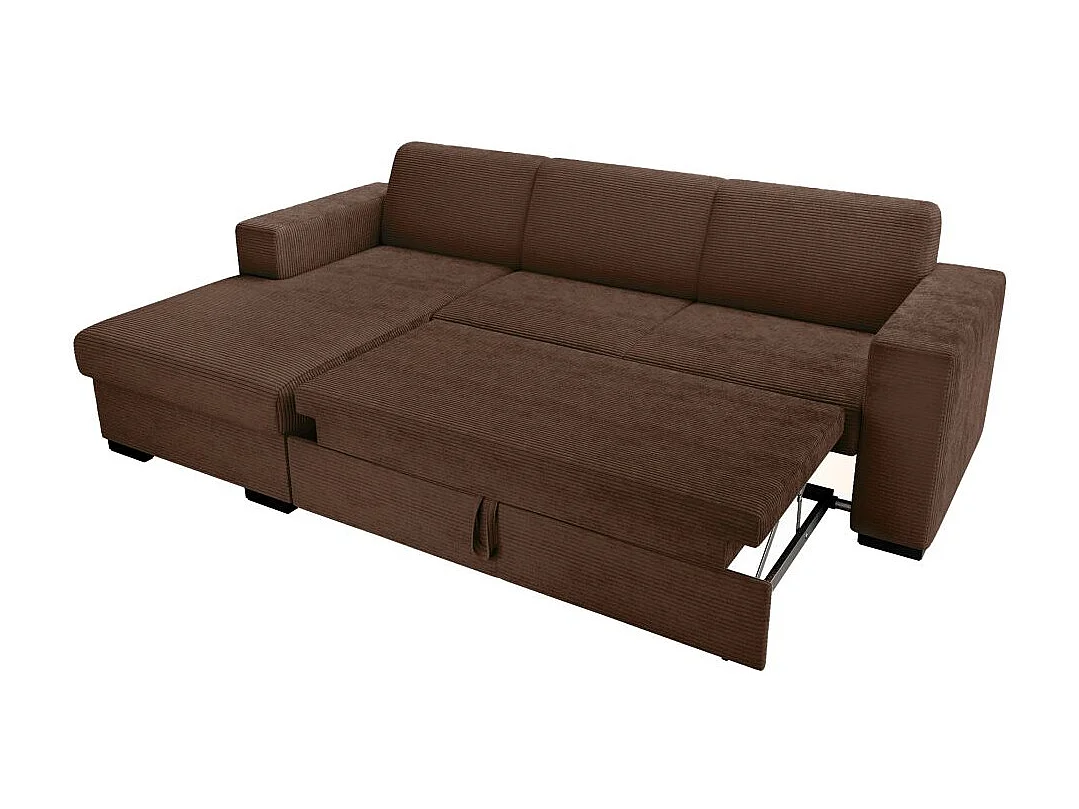 Canapé d'angle gauche 4 places Fuji XL convertible avec coffre en velours côtelé - Marron - L262 x P157 x H83cm - Loungitude