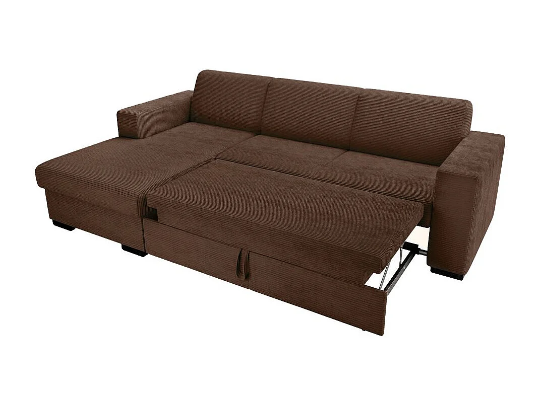 Canapé d'angle gauche 4 places Fuji XL convertible avec coffre en velours côtelé - Marron - L262 x P157 x H83cm - Loungitude