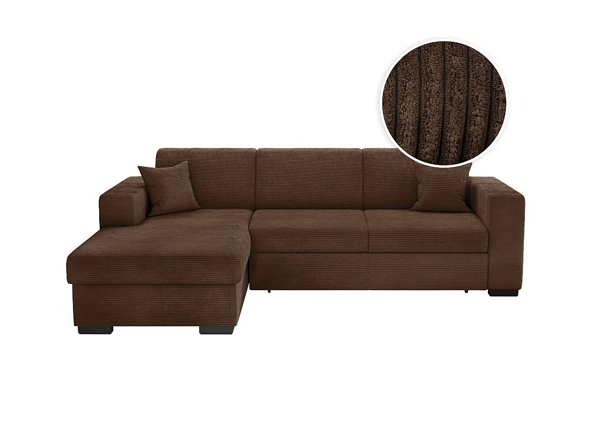 Canapé d'angle convertible 4 places avec coffre en velours marron