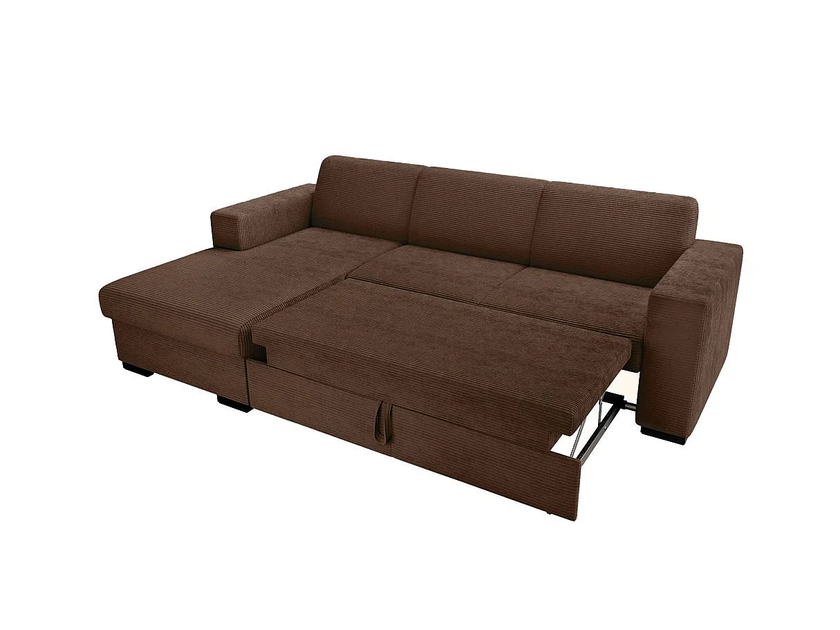 Canapé d'angle convertible 4 places avec coffre en velours marron