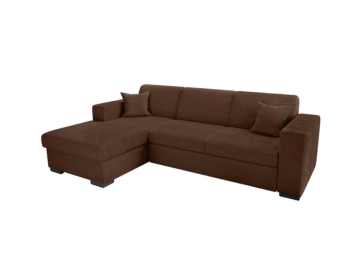 Canapé d'angle convertible 4 places avec coffre en velours marron