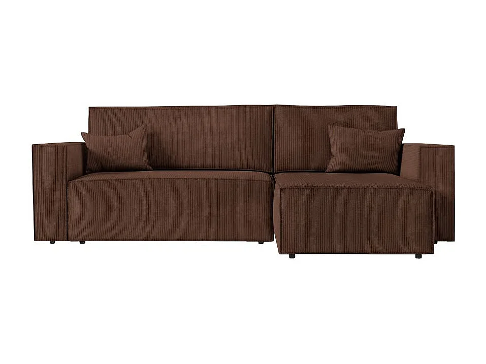 Canapé d'angle 3 places convertible réversible Clarisse avec coffre en velours côtelé - Marron - L269 x P159 x H89cm - Loungitude