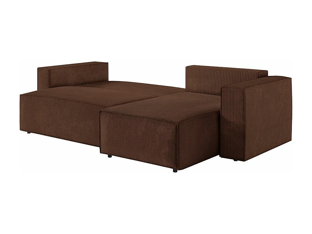 Canapé d'angle 3 places convertible réversible Clarisse avec coffre en velours côtelé - Marron - L269 x P159 x H89cm - Loungitude
