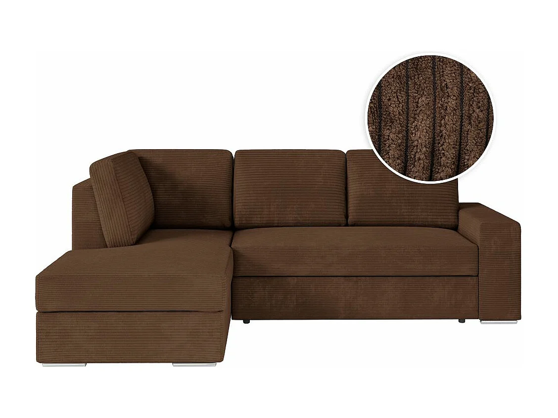 Canapé d'angle gauche 3 places convertible Aden avec coffre en velours côtelé - Marron - L246 x P174 x H96cm - Loungitude