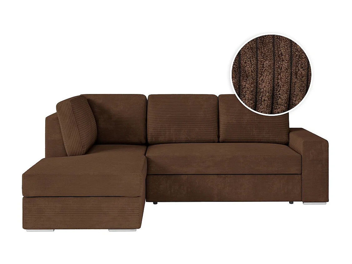 Canapé d'angle gauche 3 places convertible Aden avec coffre en velours côtelé - Marron - L246 x P174 x H96cm - Loungitude