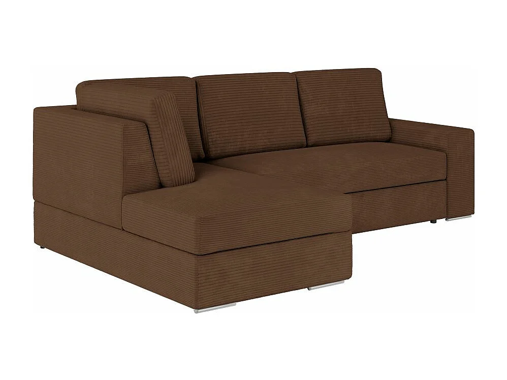 Canapé d'angle gauche 3 places convertible Aden avec coffre en velours côtelé - Marron - L246 x P174 x H96cm - Loungitude