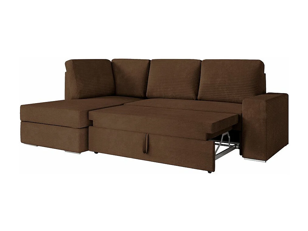 Canapé d'angle gauche 3 places convertible Aden avec coffre en velours côtelé - Marron - L246 x P174 x H96cm - Loungitude