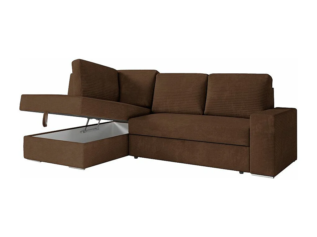 Canapé d'angle gauche 3 places convertible Aden avec coffre en velours côtelé - Marron - L246 x P174 x H96cm - Loungitude