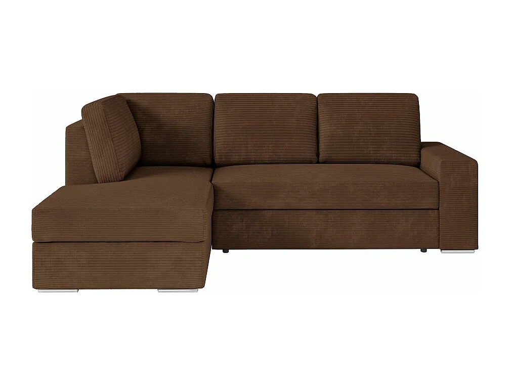 Canapé d'angle gauche 3 places convertible Aden avec coffre en velours côtelé - Marron - L246 x P174 x H96cm - Loungitude