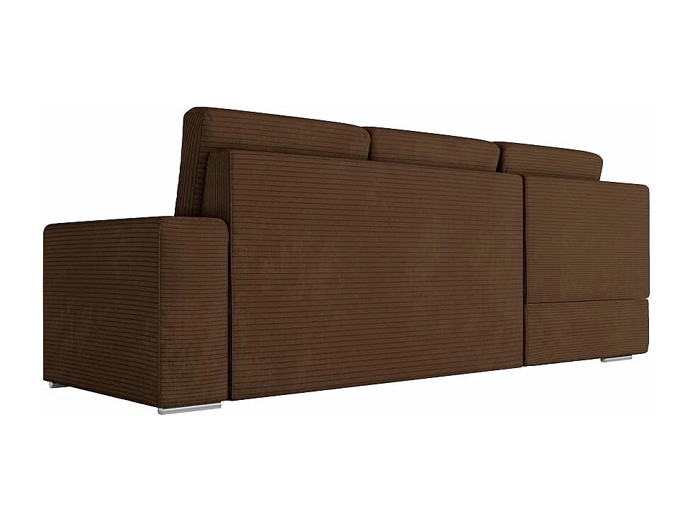 Canapé d'angle gauche 3 places convertible Aden avec coffre en velours côtelé - Marron - L246 x P174 x H96cm - Loungitude