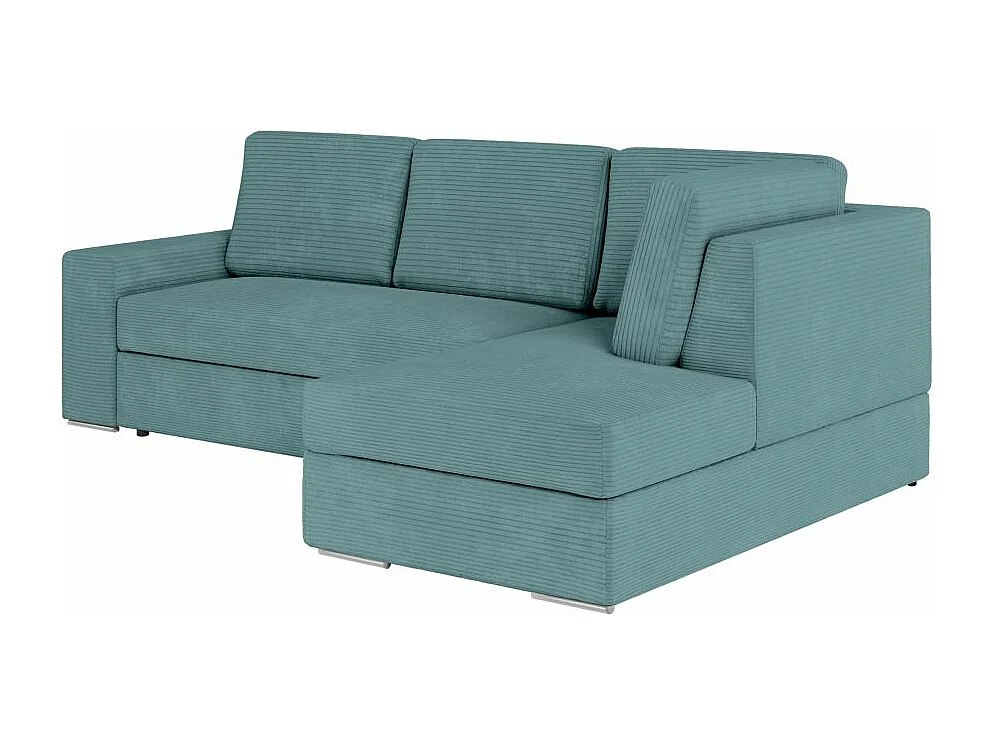 Canapé d'angle droit 3 places convertible Aden avec coffre en velours côtelé - Bleu clair - L246 x P174 x H96cm - Loungitude