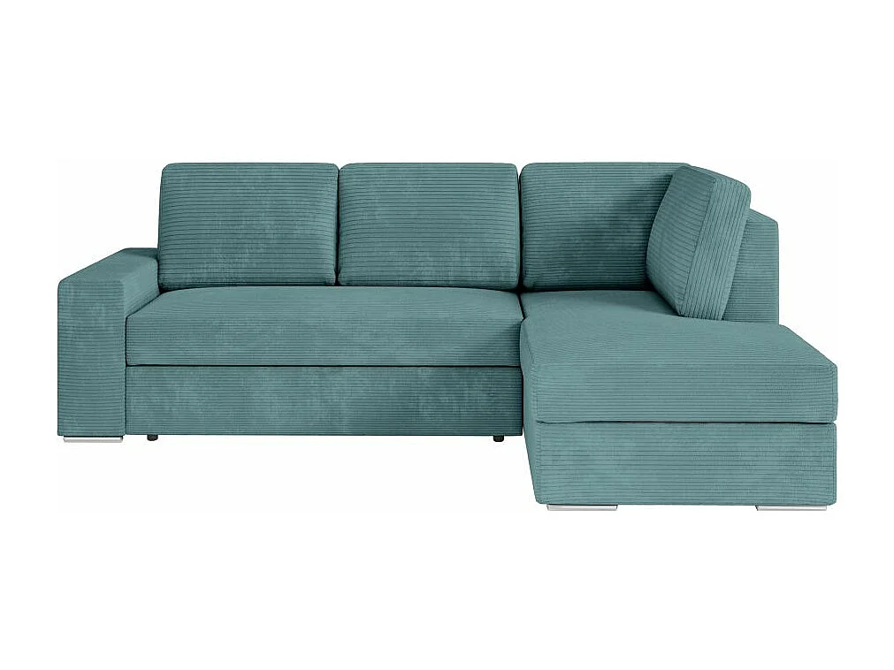 Canapé d'angle droit 3 places convertible Aden avec coffre en velours côtelé - Bleu clair - L246 x P174 x H96cm - Loungitude