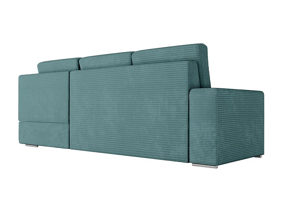 Canapé d'angle droit 3 places convertible Aden avec coffre en velours côtelé - Bleu clair - L246 x P174 x H96cm - Loungitude