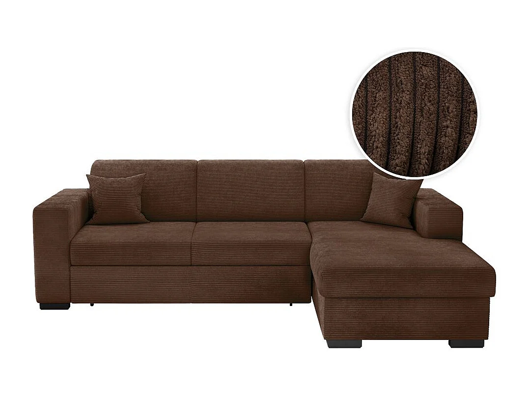 Canapé d'angle droit 4 places Fuji XL convertible avec coffre en velours côtelé - Marron - L262 x P157 x H83cm - Loungitude