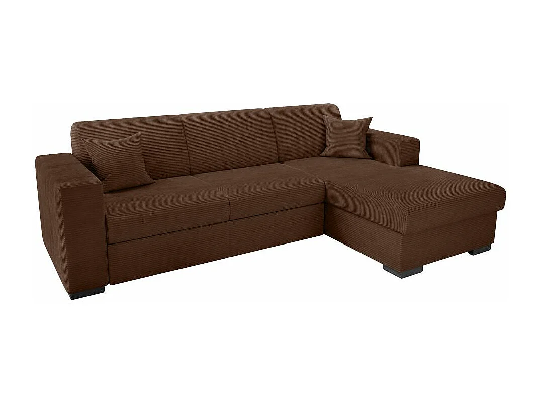 Canapé d'angle droit 4 places Fuji XL convertible avec coffre en velours côtelé - Marron - L262 x P157 x H83cm - Loungitude