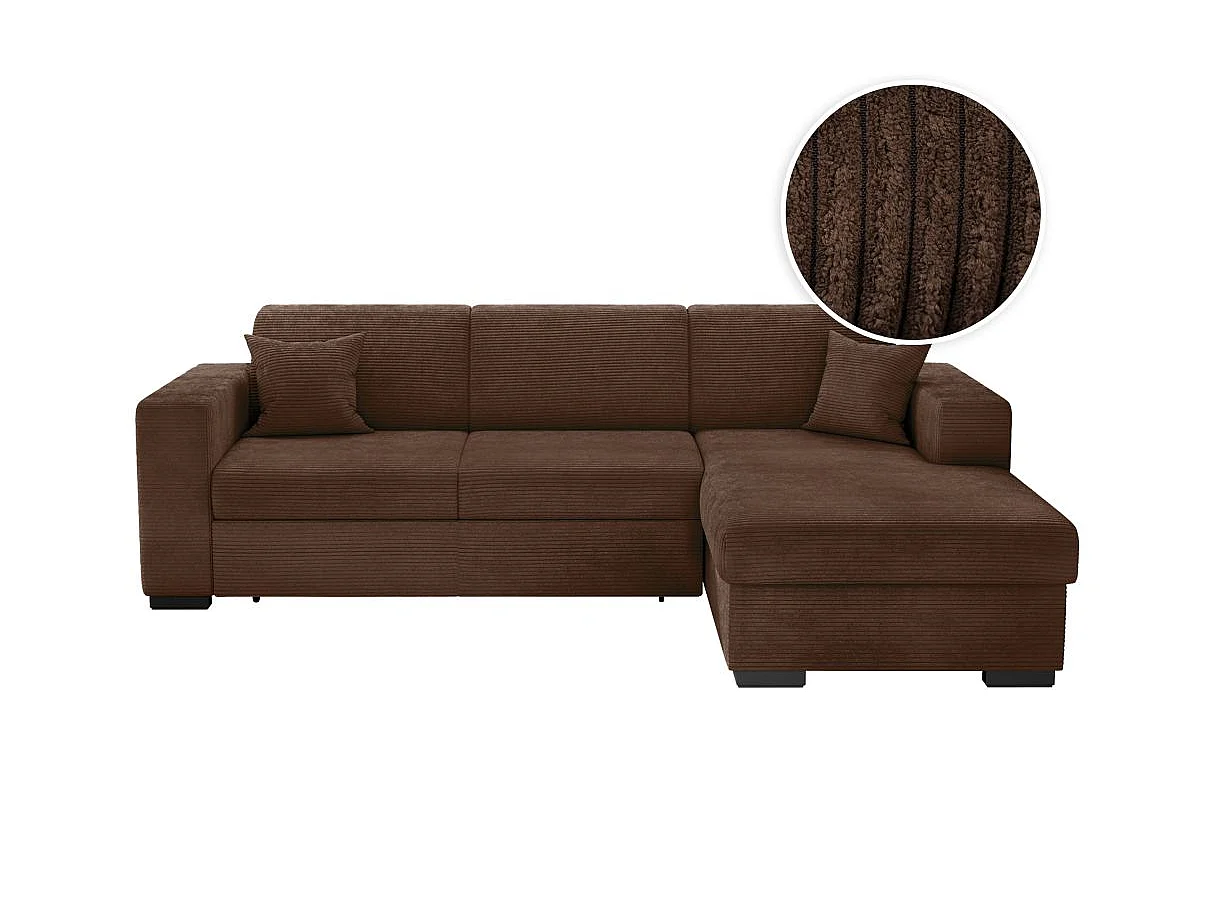 Canapé d'angle convertible 4 places avec coffre en velours marron