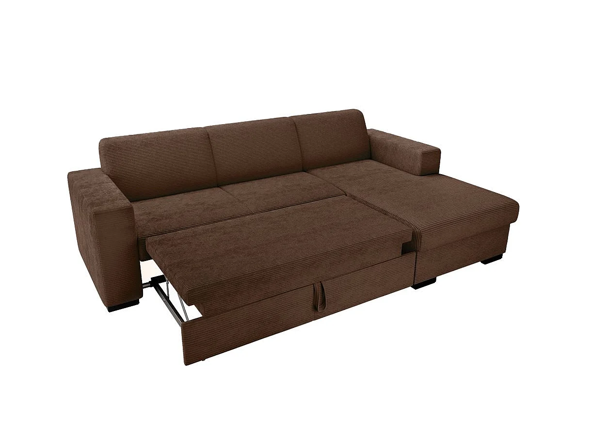Canapé d'angle convertible 4 places avec coffre en velours marron