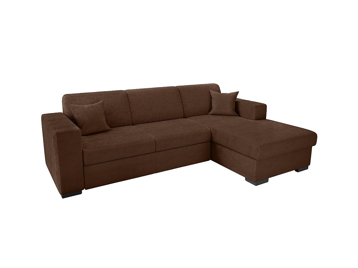 Canapé d'angle convertible 4 places avec coffre en velours marron