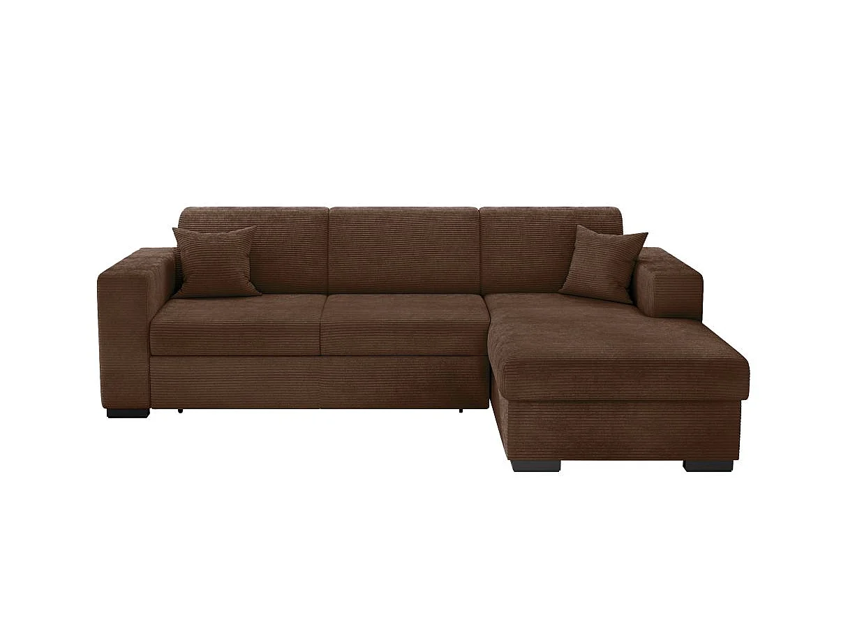 Canapé d'angle convertible 4 places avec coffre en velours marron