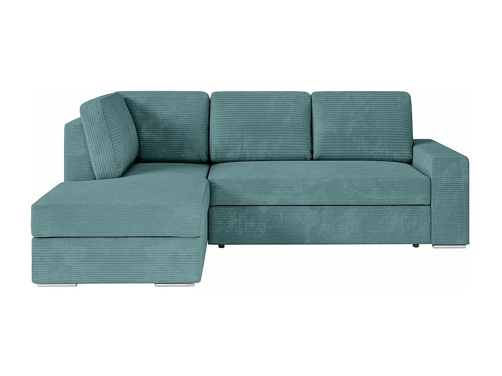 Canapé d'angle gauche 3 places convertible Aden avec coffre en velours côtelé - Bleu clair - L246 x P174 x H96cm - Loungitude