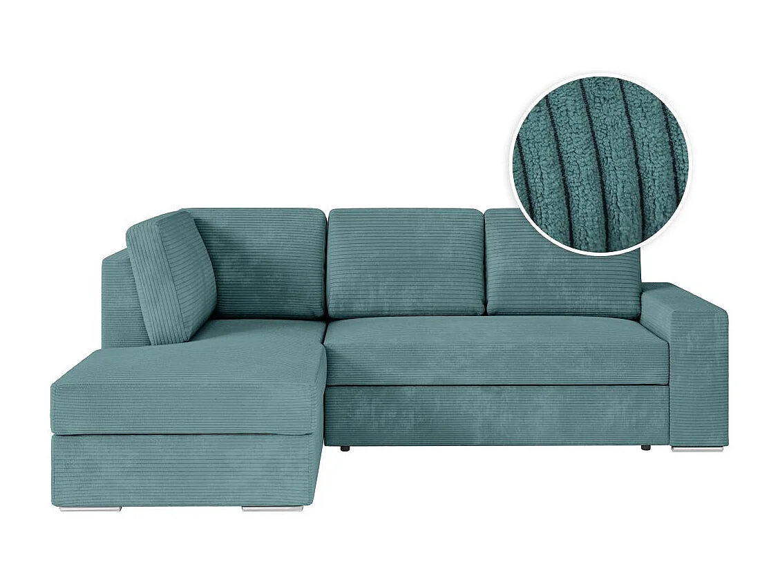 Canapé d'angle gauche 3 places convertible Aden avec coffre en velours côtelé - Bleu clair - L246 x P174 x H96cm - Loungitude