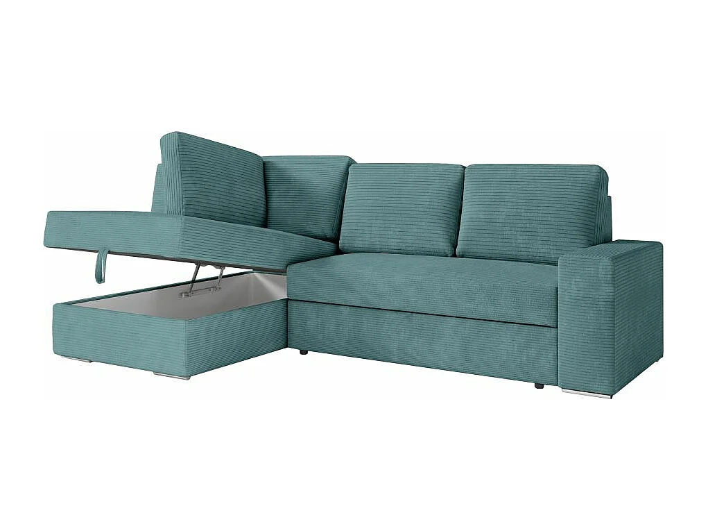 Canapé d'angle gauche 3 places convertible Aden avec coffre en velours côtelé - Bleu clair - L246 x P174 x H96cm - Loungitude
