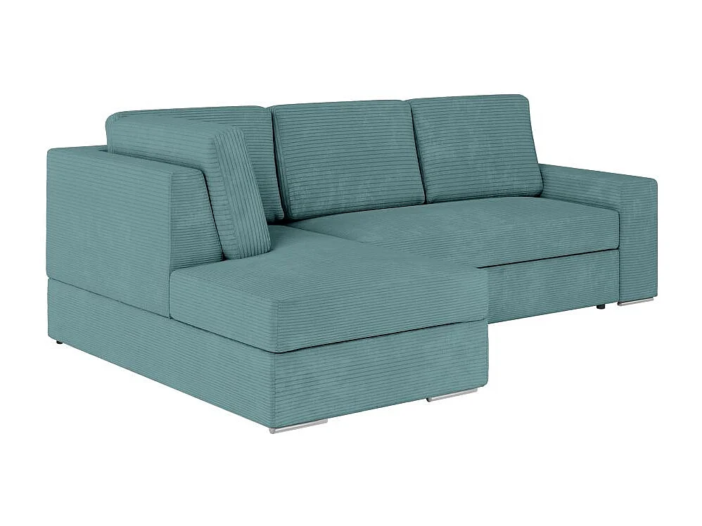 Canapé d'angle gauche 3 places convertible Aden avec coffre en velours côtelé - Bleu clair - L246 x P174 x H96cm - Loungitude