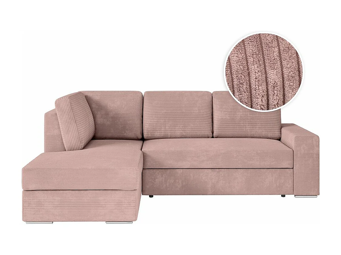 Canapé d'angle gauche 3 places convertible Aden avec coffre en velours côtelé - Vieux rose - L246 x P174 x H96cm - Loungitude