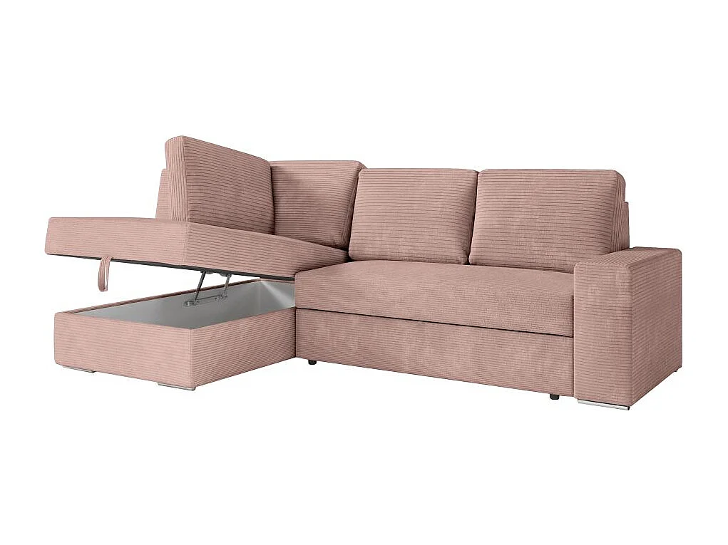 Canapé d'angle gauche 3 places convertible Aden avec coffre en velours côtelé - Vieux rose - L246 x P174 x H96cm - Loungitude