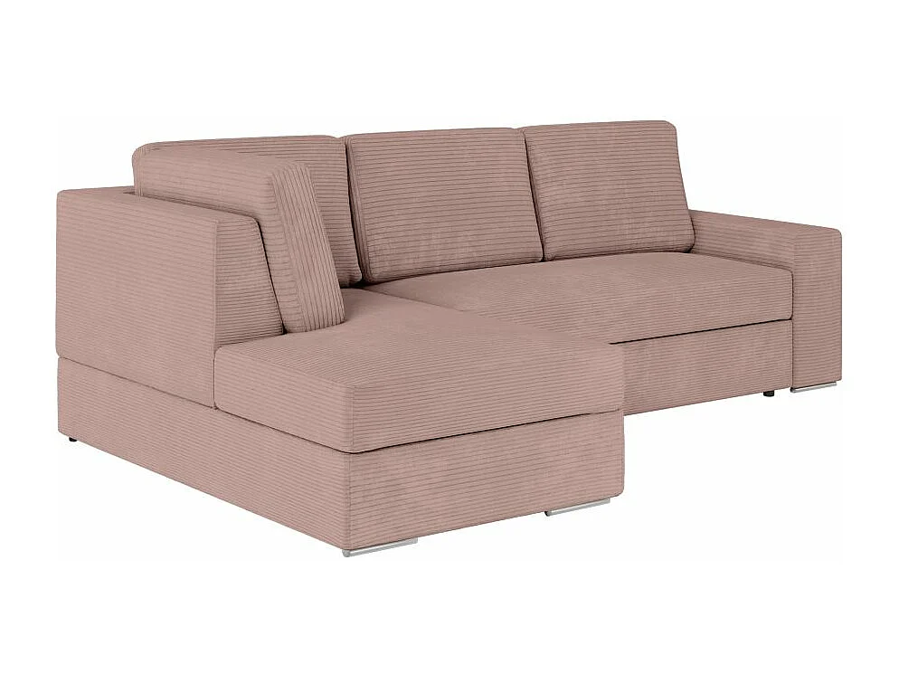 Canapé d'angle gauche 3 places convertible Aden avec coffre en velours côtelé - Vieux rose - L246 x P174 x H96cm - Loungitude