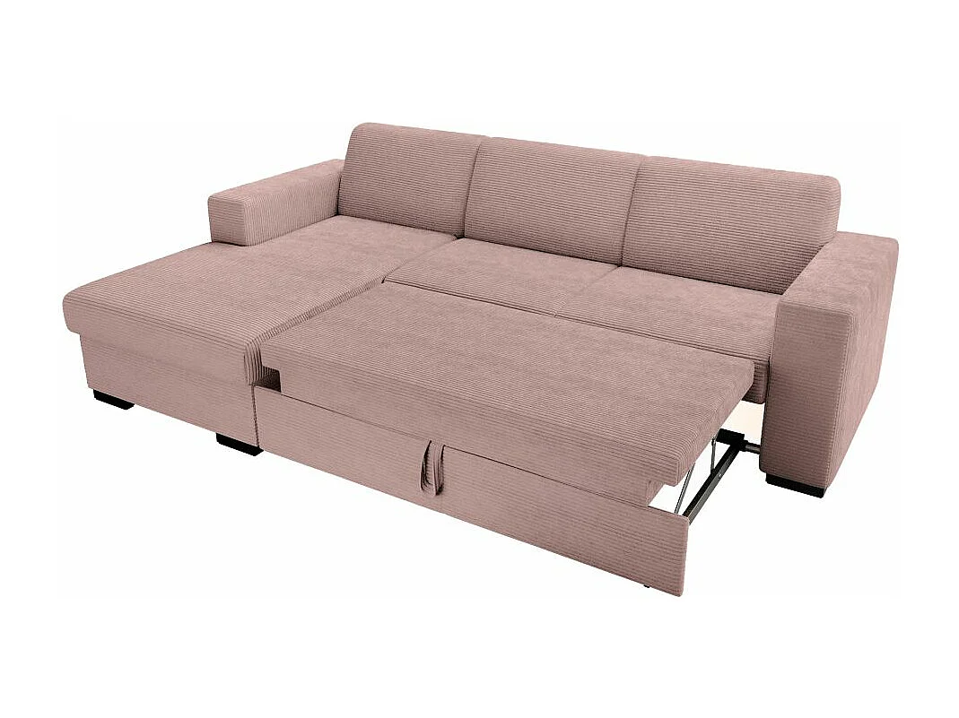 Canapé d'angle gauche 4 places Fuji XL convertible avec coffre en velours côtelé - Vieux rose - L262 x P157 x H83cm - Loungitude