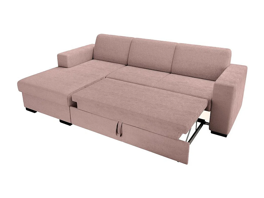 Canapé d'angle gauche 4 places Fuji XL convertible avec coffre en velours côtelé - Vieux rose - L262 x P157 x H83cm - Loungitude