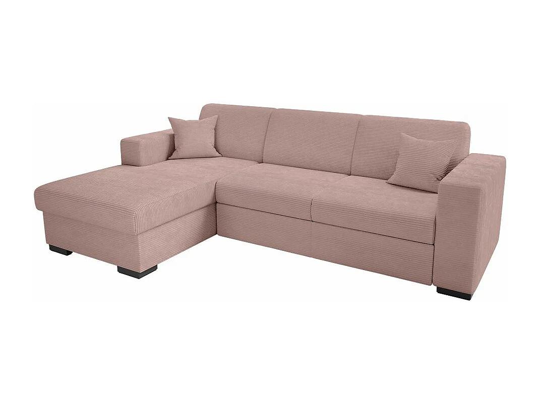 Canapé d'angle gauche 4 places Fuji XL convertible avec coffre en velours côtelé - Vieux rose - L262 x P157 x H83cm - Loungitude