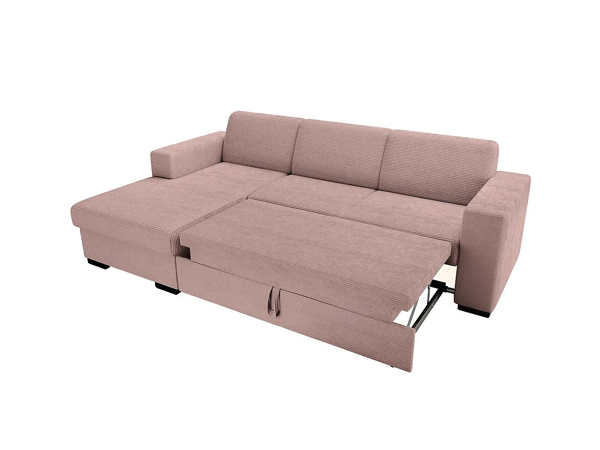 Canapé d'angle gauche 4 places Fuji XL convertible avec coffre en velours côtelé - Vieux rose - L262 x P157 x H83cm - Loungitude