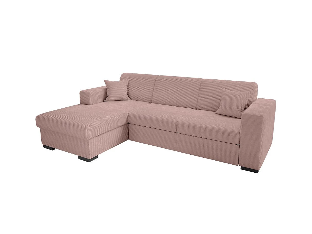 Canapé d'angle gauche 4 places Fuji XL convertible avec coffre en velours côtelé - Vieux rose - L262 x P157 x H83cm - Loungitude