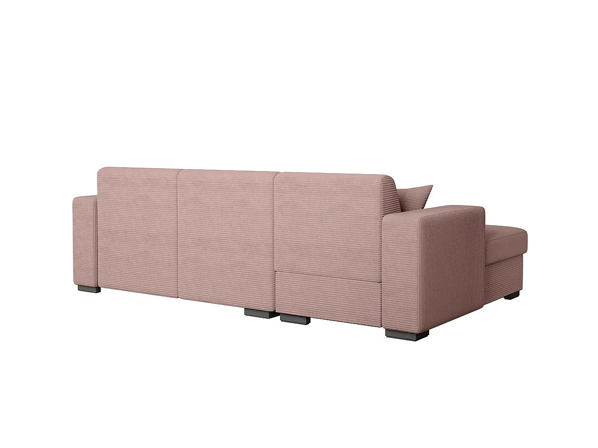 Canapé d'angle gauche 4 places Fuji XL convertible avec coffre en velours côtelé - Vieux rose - L262 x P157 x H83cm - Loungitude