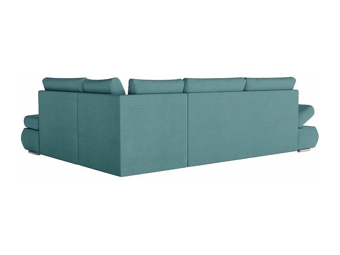 Canapé d'angle 4 places réversible Sebastian convertible avec coffre en velours côtelé - Bleu clair - L267 x P200 x H90cm - Loungitude
