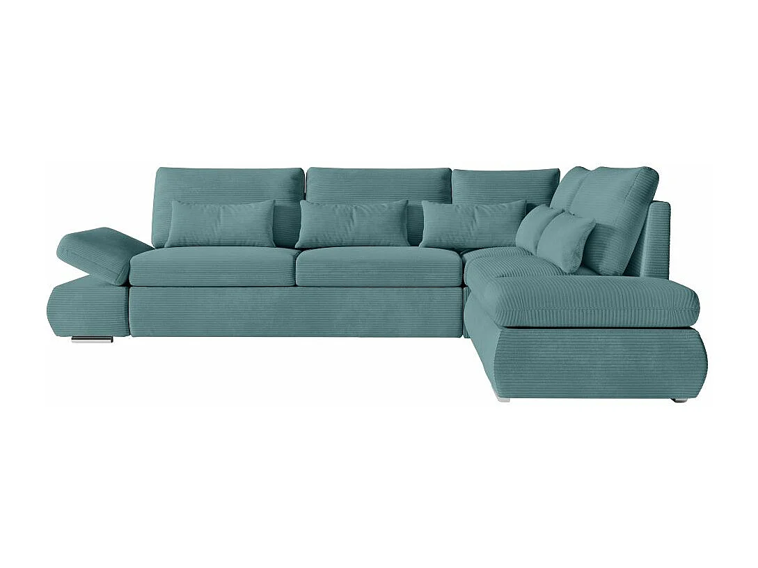 Canapé d'angle 4 places réversible Sebastian convertible avec coffre en velours côtelé - Bleu clair - L267 x P200 x H90cm - Loungitude