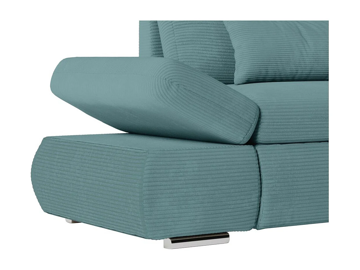Canapé d'angle 4 places réversible Sebastian convertible avec coffre en velours côtelé - Bleu clair - L267 x P200 x H90cm - Loungitude