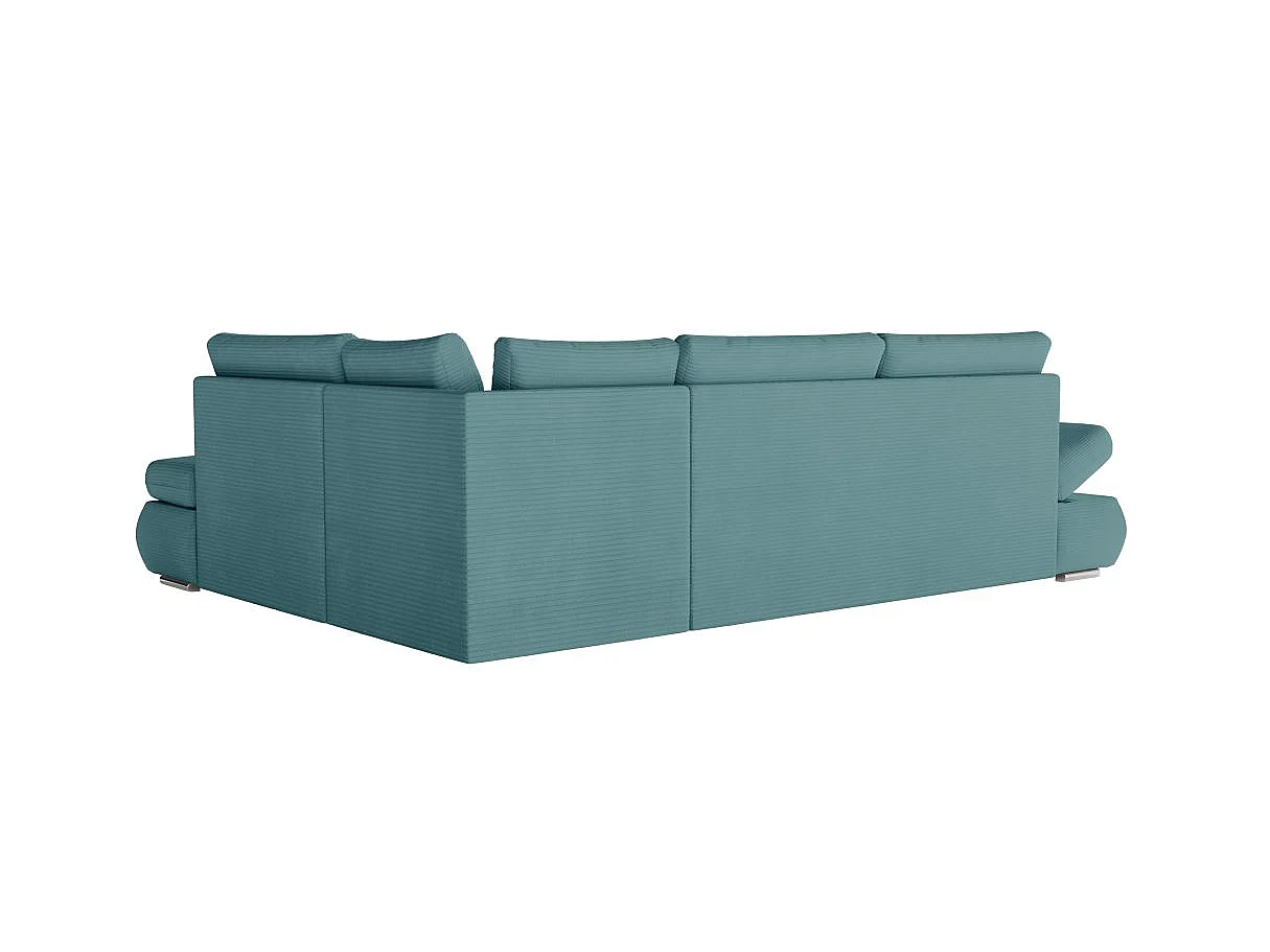 Canapé d'angle convertible 4 places avec coffre en velours bleu ciel