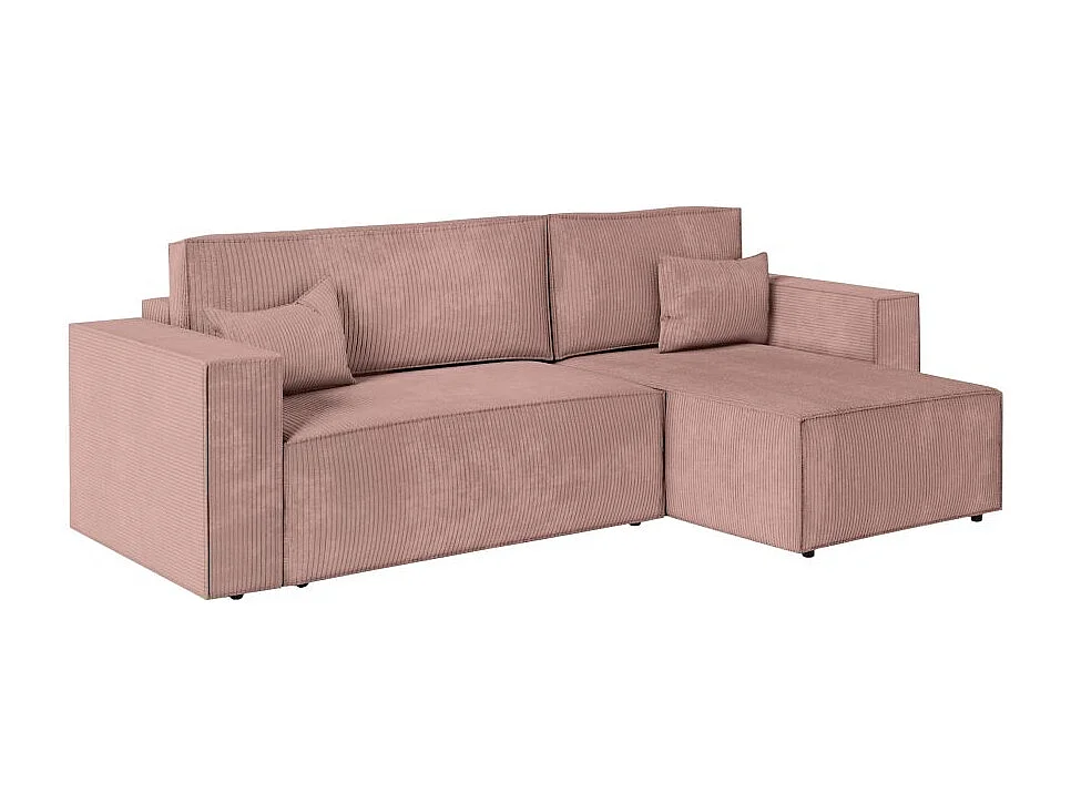 Canapé d'angle 3 places convertible réversible Clarisse avec coffre en velours côtelé- Vieux rose - L269 x P159 x H89cm - Loungitude